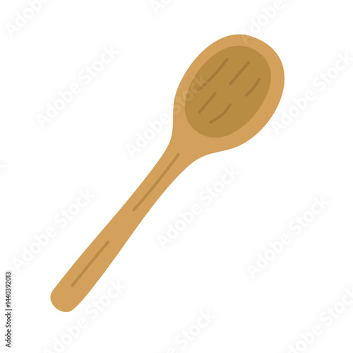 Simple cartoon wooden spoon kitchen utensil for cooking and serving food, isolated, flat vector style.