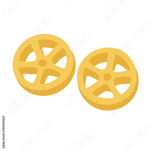 Cartoon rotelle pasta wheels isolated on white background, flat vector food style illustration.