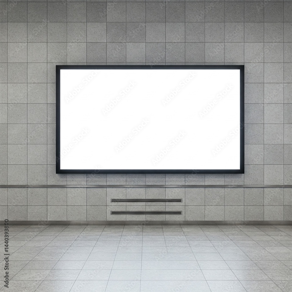 Blank Horizontal Billboard on a Modern Concrete Wall - Advertising Space Mockups Blank Horizontal Billboard on a Modern Concrete Wall - Advertising Space Mockups