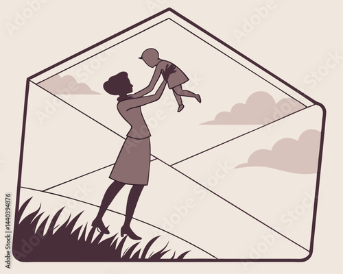mom and baby silhouette from envelope frame