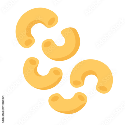 Cartoon macaroni pasta elbows isolated on white background, flat vector food style illustration.