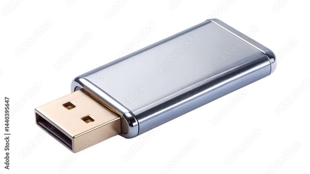 Shiny chrome and gold USB drive isolated on a transparent background Shiny chrome and gold USB drive isolated on a transparent background