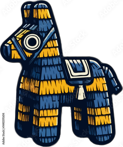 Colorful geometric pinata illustration with festive confetti