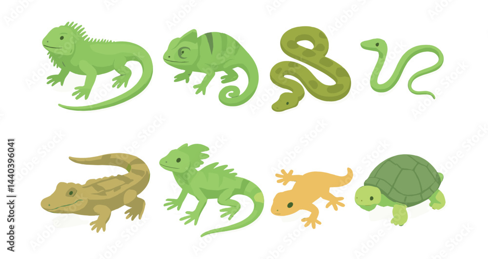 Obraz premium Reptile icons set – iguana, chameleon, snake, lizard, gecko, tortoise