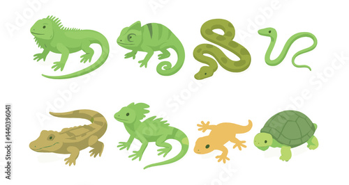 Reptile icons set – iguana, chameleon, snake, lizard, gecko, tortoise