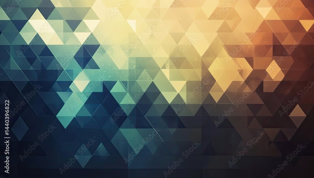 Obraz premium Abstract geometric background with a blend of teal, orange, and brown hues. Triangles form a textured pattern