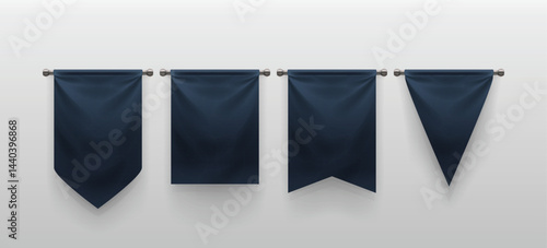blue color realistic hanging banners in set