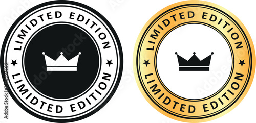 Limited edition labels with crown icons in gold and black colors for luxury and premium design use	