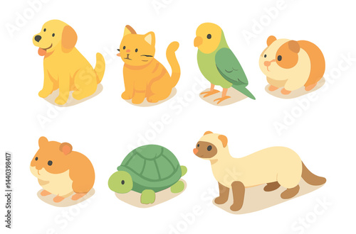 Pet icons set – dog, cat, parrot, guinea pig, hamster, turtle, ferret