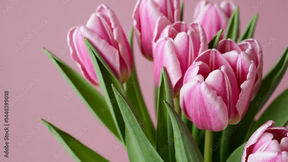 Pink tulips blooming timelapse against soft pastel background Pink tulips blooming timelapse against soft pastel background