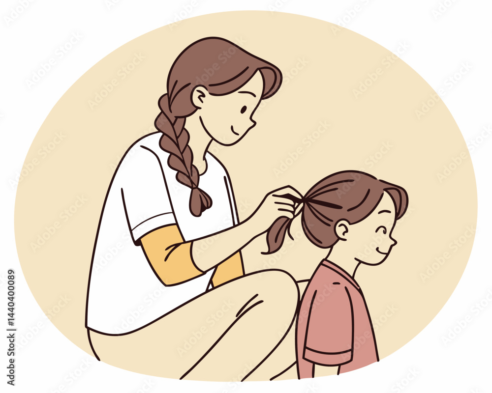 mother braiding daughters hair in oval frame mother braiding daughters hair in oval frame