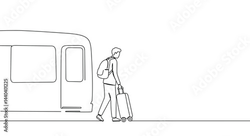 Person with suitcase walking towards train platform  