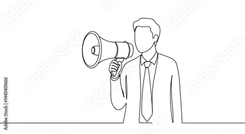Businessman Speaking with Megaphone in Minimalist Line Art  