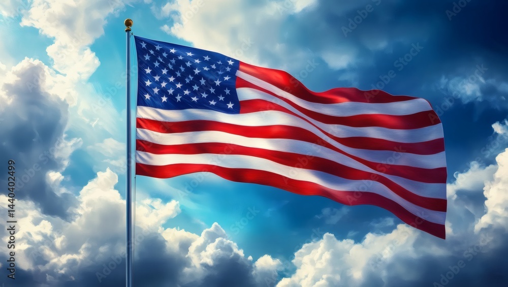 Flag Waving Against Sky with Clouds Background Flag Waving Against Sky with Clouds Background