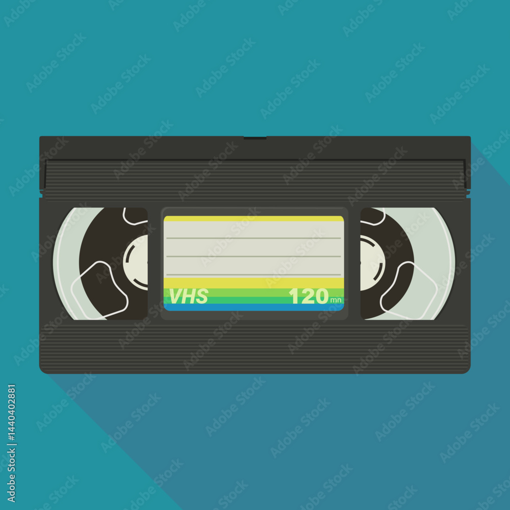 Naklejka premium VHS videotape in flat design style on blue background with long shadow