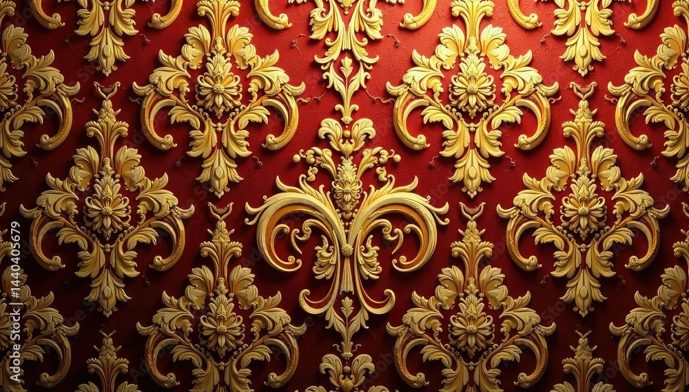 Intricate floral damask textile pattern in rich gold , decor, motif, damask Intricate floral damask textile pattern in rich gold , decor, motif, damask