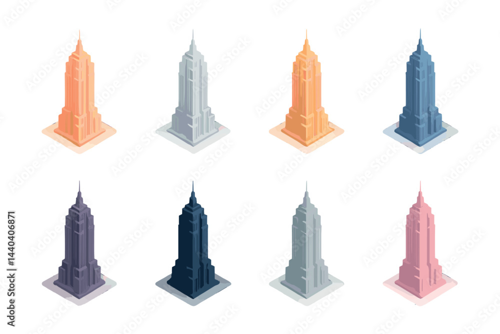 Skyscraper icons set – tall buildings, cityscape, architecture, towers, urban skyline Skyscraper icons set – tall buildings, cityscape, architecture, towers, urban skyline