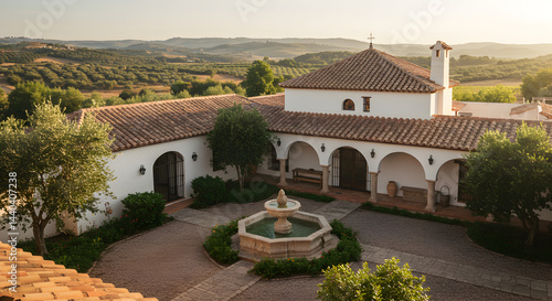 Wallpaper Mural Picturesque Spanish Hacienda With Courtyard Fountain And Olive Grove View Torontodigital.ca