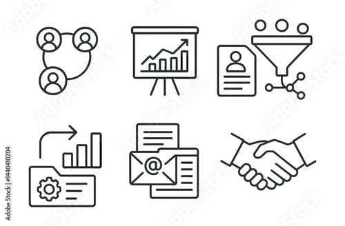 Business and marketing icons set – team, growth, strategy, conversion, data, networking
