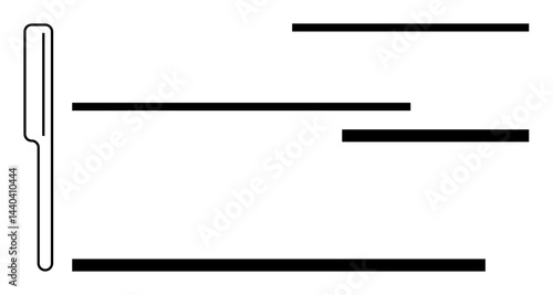 Bank check outlined with horizontal lines and pen icon on the left side. Ideal for finance, payment, banking, business transactions, accounting, verification, record-keeping. Flat simple metaphor