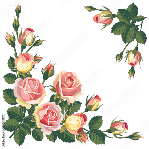 Wallpaper Mural Pink roses corner border design element Torontodigital.ca