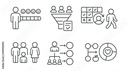 Business process icons set – workflow, funnel, checklist, decision-making, collaboration