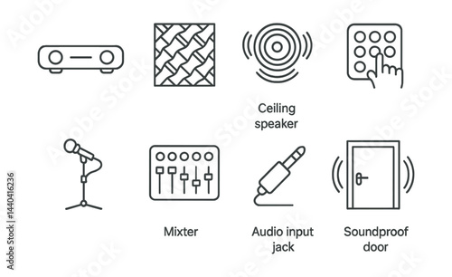 Home recording studio essentials – microphone, mixer, ceiling speaker, audio jack, soundproof door