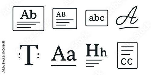 Typography icons set – fonts, letters, text, styles, serif, sans, symbols, design elements