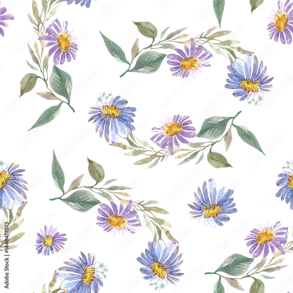 Fototapeta premium seamless pattern with blue daisies
