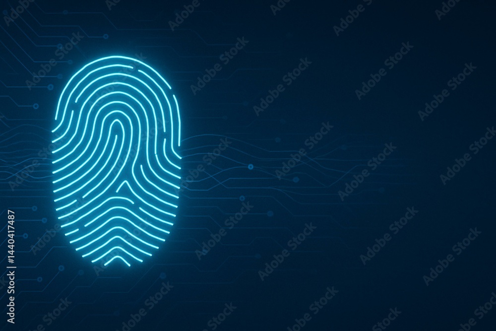 Futuristic Digital Fingerprint Scanning Technology Background with Circuit Board Design