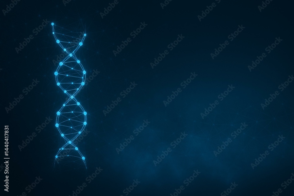 Futuristic DNA Structure on Digital Blue Background Representing Biotechnology