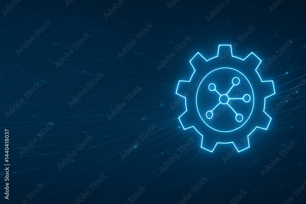Futuristic Technology Concept with Digital Gear Symbol on Abstract Network Background