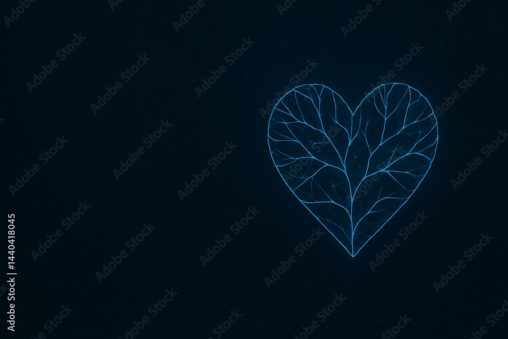 Futuristic Technology Concept: Digital Heart with Neural Connectivity on Dark Background