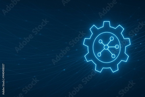 Obraz na płótnie Futuristic Technology Concept with Digital Gear Symbol on Abstract Network Background w salonie