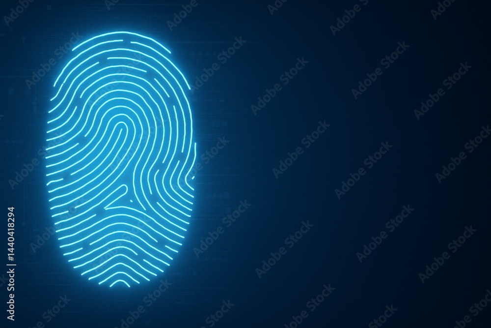 Glowing Fingerprint on Digital Interface Representing Security and Biometrics