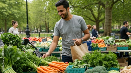 Man selecting produce at outdoor farmers market