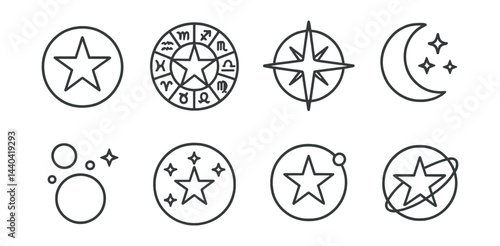 Astrology and celestial icons set – zodiac, star, compass, moon, constellation
