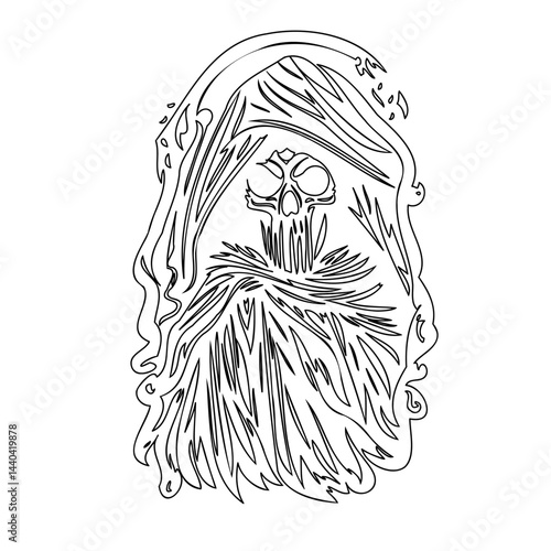 Ethereal grim reaper illustration with flowing robe design and skull head