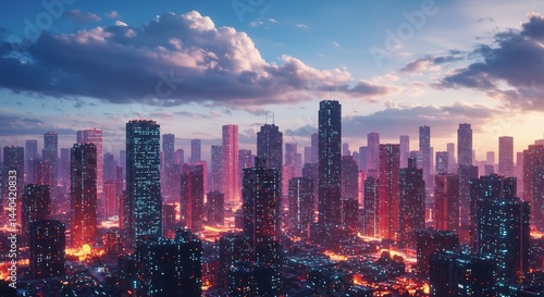 Wallpaper Mural Futuristic City Skyline at Sunset Torontodigital.ca