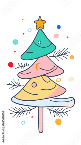 Playful Christmas Tree Coloring Page for Kids - Festive Holiday Vector Illustration