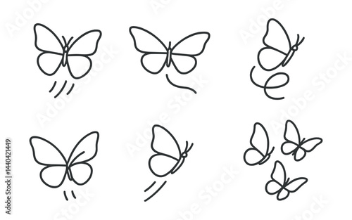 Butterfly icons set – flight, beauty, nature, wings, symmetry, insect, transformation, freedom, delicate, flutter
