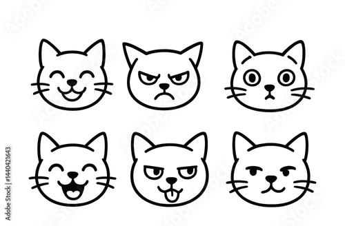 Cat emotion icons set – happy, angry, surprised, laughing, cheeky, smirking