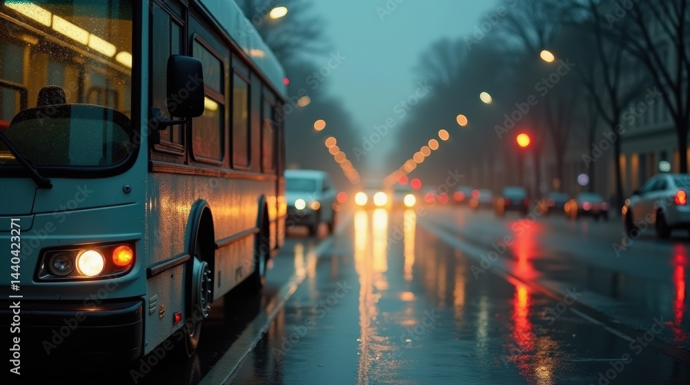 Obraz premium driving bus in city traffic in motion blur. Creative Banner. Copyspace image