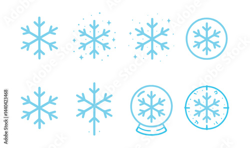 Winter snowflake icons set – frozen, crystal, snow, chill, frost, collection
