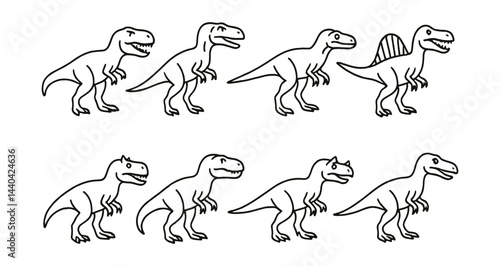 Dinosaur icons set – t-rex, velociraptor, spinosaurus, jurassic creatures