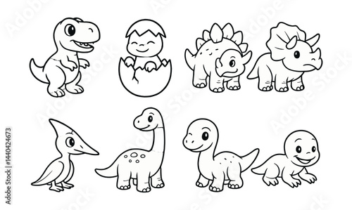 Cute dinosaur icons set – t-rex, triceratops, pterodactyl, stegosaurus, egg, brachiosaurus