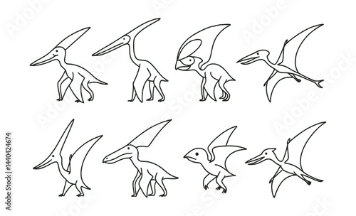 Pterosaur icon set – flying reptiles, ancient creatures, prehistoric, wings, dinosaurs, jurassic, evolution
