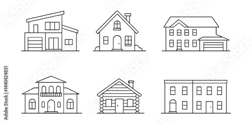 Home architecture icons set – modern, cottage, colonial, villa, cabin, duplex