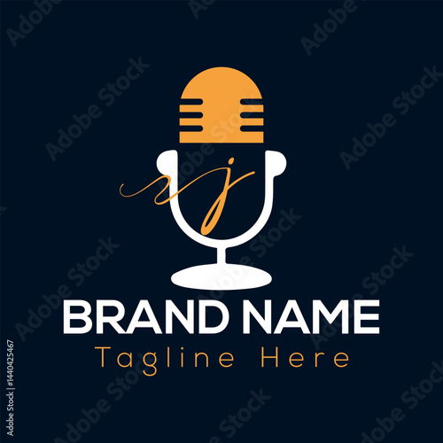 Retro microphone icon design for music, karaoke, or radio, a vintage sound symbol often used on posters and banners J logo design