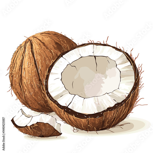 Cracked coconut vector illustration isolated on a white background